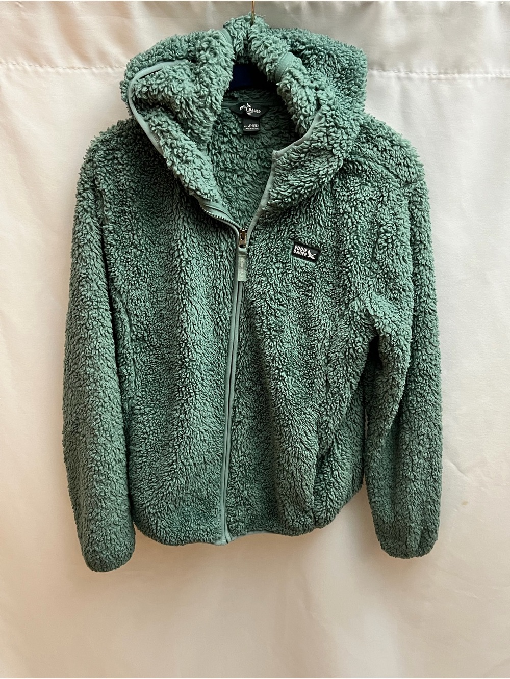 Eddie Bauer Kids Sherpa Fleece Hooded Full Zip Jacket Green L 14/16